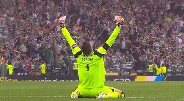 Iconic, Invincible Craig Gordon “sinking to his knees in celebration after Tom Rogic scored”