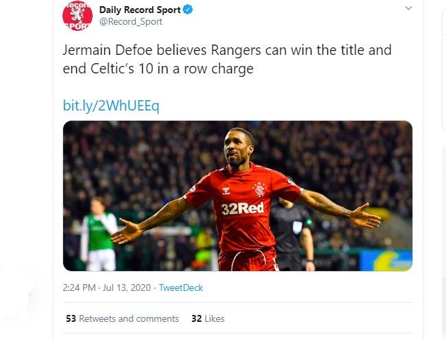 Deluded Defoe claims Sevco will win the title for 4th time in a year