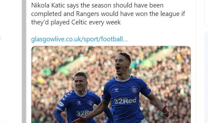 Katic hits deludamol claiming Rangers would win league if they ONLY played Celtic