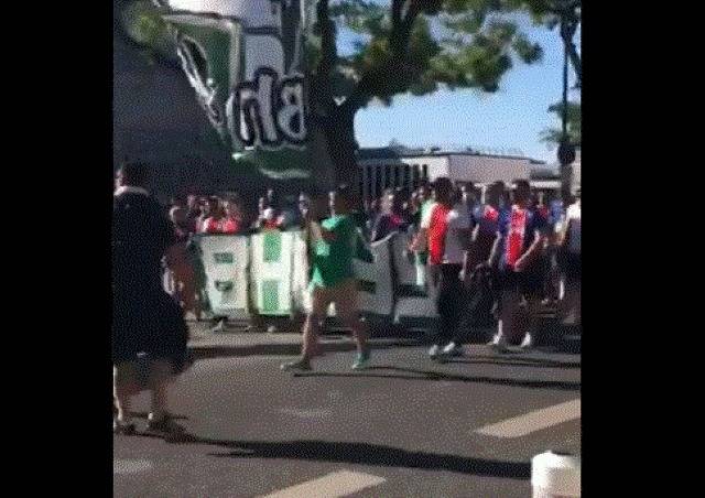 Video: Celtic and PSG fan groups applauded as they march to the game together