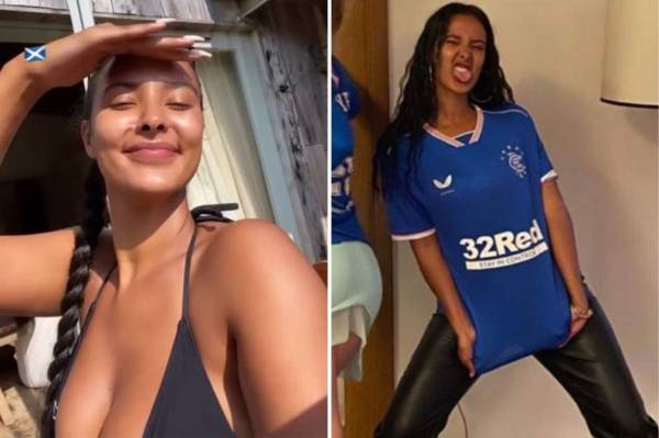 Maya Jama ‘starts Celtic v Rangers war’ after hailing Gers as her ‘Scottish team’ in kit pic