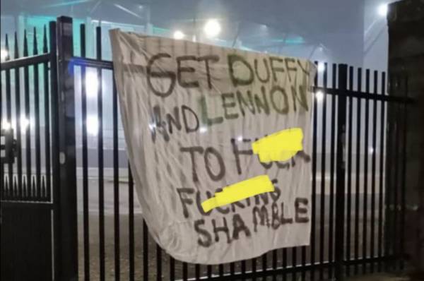 Embarrassing Bed Sheet Protest Banner Outside Celtic Park