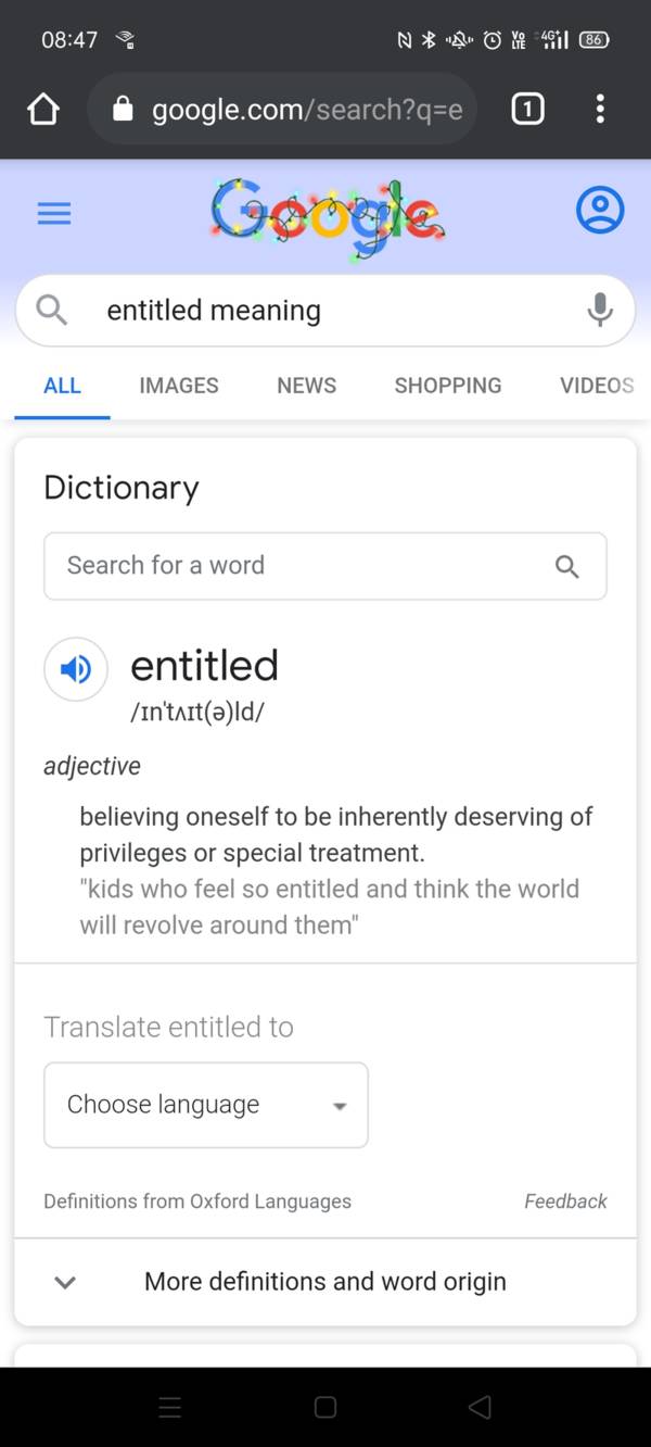 Entitlement, what it means…..