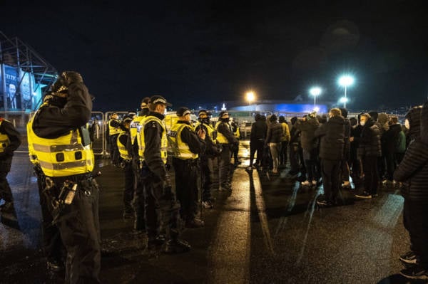 Fans sing “Celtic Football Club, it’s in the wrong hands” outside Parkhead