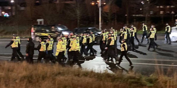 Images: Wall of Police Greet Celtic Fans Outside Stadium