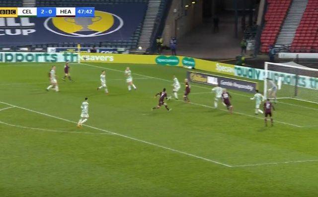 Photo: Celtic’s defensive woes are laid clear as they are outnumbered in their own box for Hearts to make it 2-1