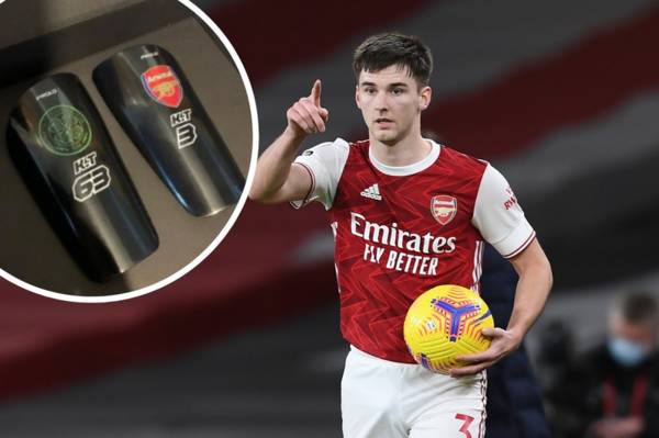 Kieran Tierney wears Arsenal AND Celtic custom shin pads as he shows he hasn’t forgotten old club