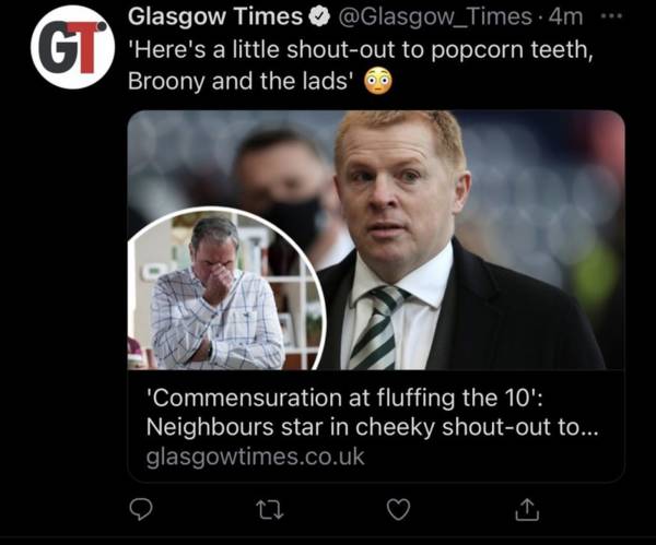 Glasgow Times in ‘Popcorn Teeth’ insult – Celtic respond. Sky Sports gets 8.15pm kick-off at Livingston