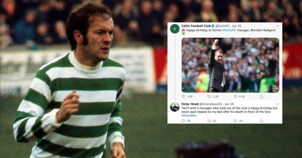 Harry Hood’s son blasts Celtic over Rodgers tweet and ‘lack of respect’ for dad