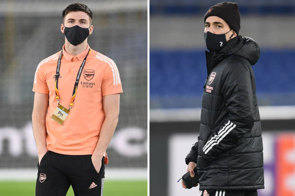 Kieran Tierney continues cult hero status at Arsenal as he wears short-sleeved T-shirt while others wrapped up in Rome