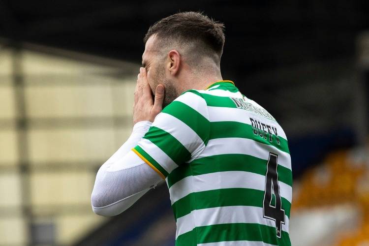 Rangers fans mock Celtic’s Shane Duffy with banner outside Parkhead as they close in on ‘55’