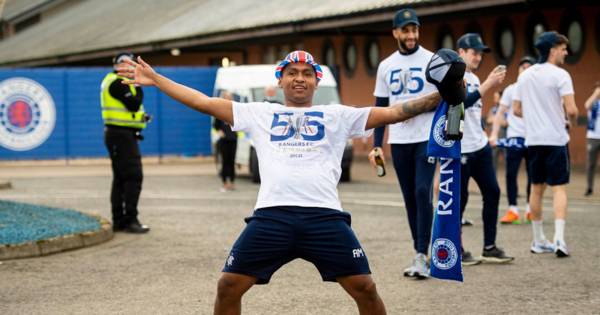 Alfredo Morelos sips champagne as he celebrates Rangers title glory