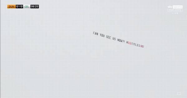 Rangers fans troll Celtic with ‘can you see us now’ plane banner over Tannadice