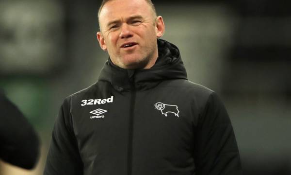 Derby County’s Wayne Rooney reacts to Steven Gerrard’s title success at Rangers