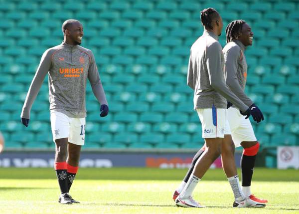 Celtic captain Scott Brown shows pre-match support for Rangers’ Glen Kamara