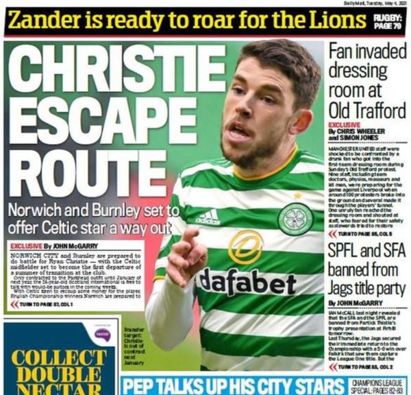 Norwich in for Christie after Ajer Enquiry. Rumour is Scotland Star knocked back £30k a week Celtic deal