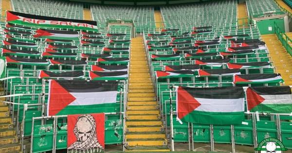 Green Brigade deck out Celtic Ultras section with Palestine flags