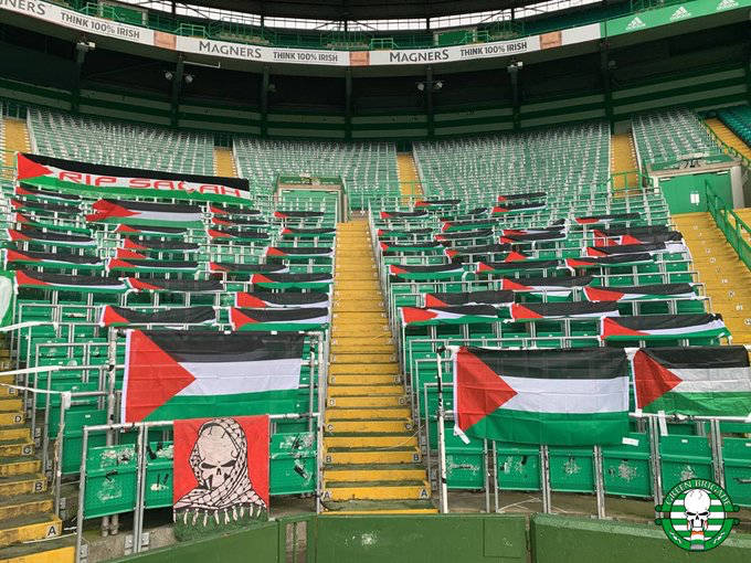 The Green Brigade Fly the Flag for Palestine Inside Celtic Park