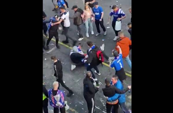 Video: Bear on bear violence as Sevco fans bash lumps out of each other in the streets