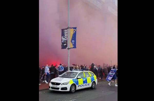 Video: Carnage at Ibrox as fireworks and flares greet players as police do nothing