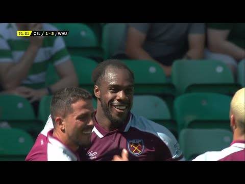 West Ham’s Michail Antonio grabs his second goal on the counter in friendly against Celtic