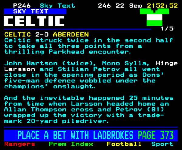 Photo Of The Day: Teletext Updates, A Recent Football Memory