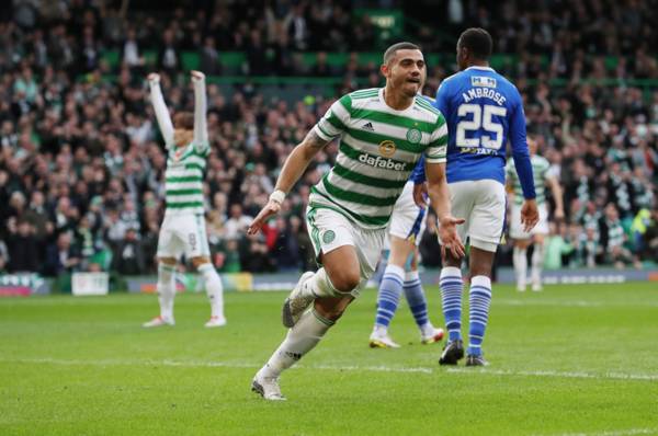 Giorgos Giakoumakis reacts after scoring first Celtic goal