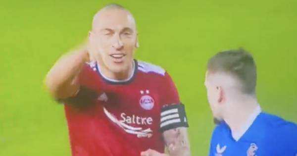 Former Celtic star Scott Brown waves Rangers winger Ryan Kent off after red card