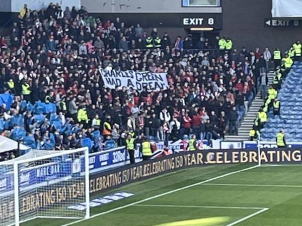 ‘Charles Green Had a Dream’ – Sheepies display ‘nail-on-head’ banner at Ibrox yesterday