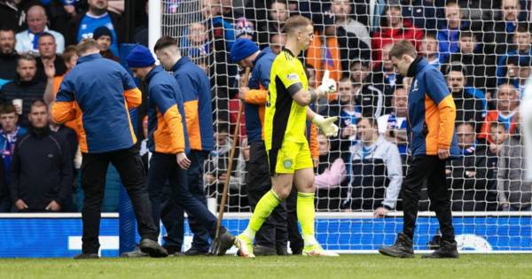 Broken glass bottle thrown on to Ibrox pitch as Rangers clash with Celtic second half restart is delayed