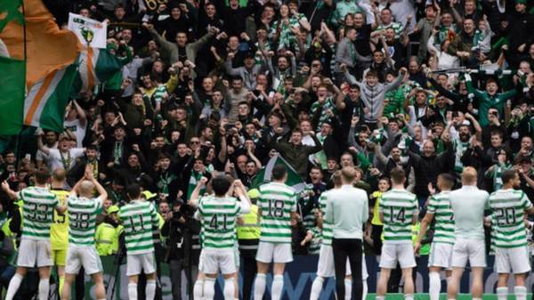 Celtic players and staff celebrate all but winning the Scottish Premiership title