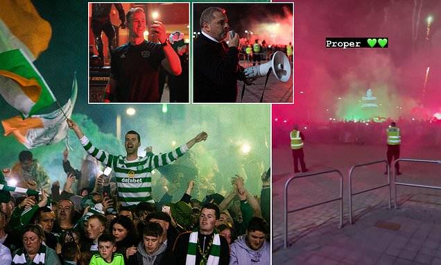 Celtic players arrive home to a heroes reception at Parkhead after sealing title