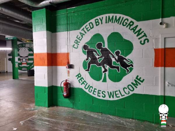 Photo: Green Brigade Unveil New ‘Refugees Welcome’ Painting Inside Celtic Park