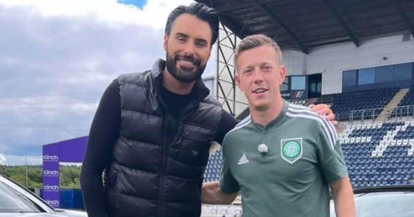 Rylan poses with Celtic captain Callum McGregor as he jets into Scotland with ‘cinched it’ quip