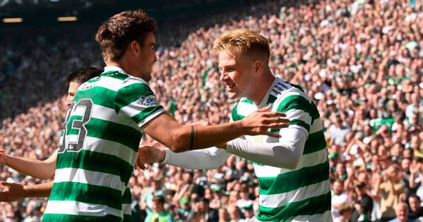 Matt O’Riley in hilarious Celtic jibe as ‘meat head’ Stephen Welsh gets it tight after goal