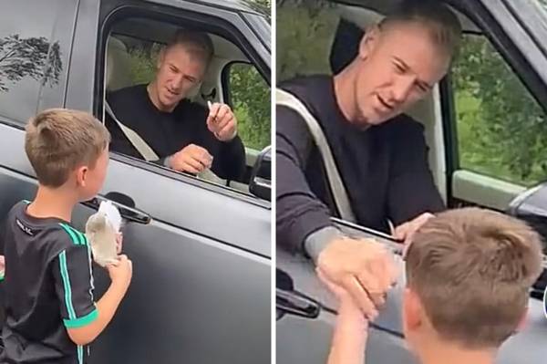 Moment Celtic star Joe Hart leaves Hoops fan in tears of joy as youngster can’t contain emotions when meeting his hero