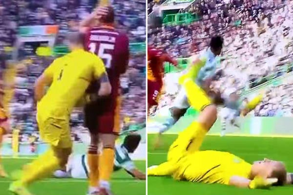 Watch Joe Hart collapse to floor after ‘brutal knock out’ as fans rip into him for faking injury in Celtic win