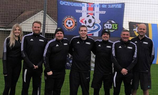 Ex-Celtic and Rangers stars Simon Donnelly and Charlie Miller coach eager youngsters on Thurso Football Academy visit