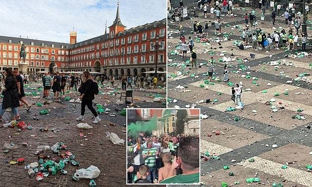 Celtic fans condemned by Madrid locals after leaving the Plaza Mayor like a ‘crime scene’