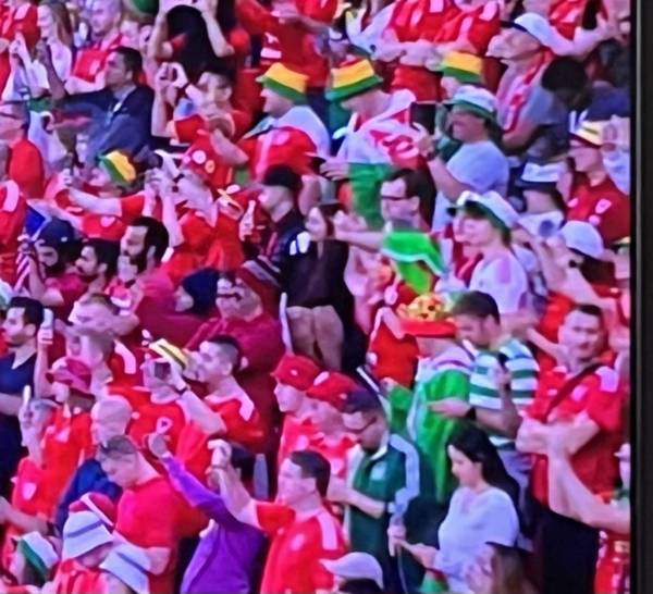 Photo: Celtic top appears during Wales v USA match in Qatar