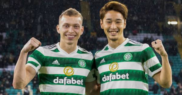 Alistair Johnston and Yuki Kobayashi in Rangers vs Celtic O** F*** red tape debut race