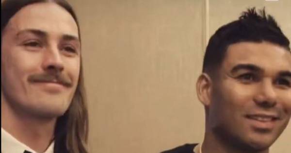 Watch Casemiro leave ex Celtic man Jackson Irvine speechless as Manchester United star recognises Australian midfielder