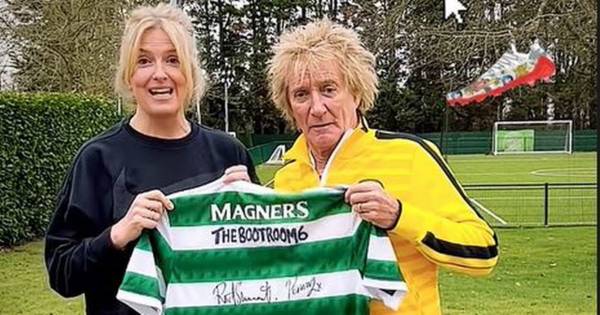 Rod Stewart poses with Celtic top as rocker promotes football charity