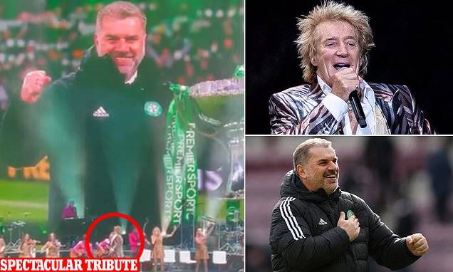 Rod Stewart’s bromance with Ange Postecoglou continues with Melbourne concert big-screen tribute