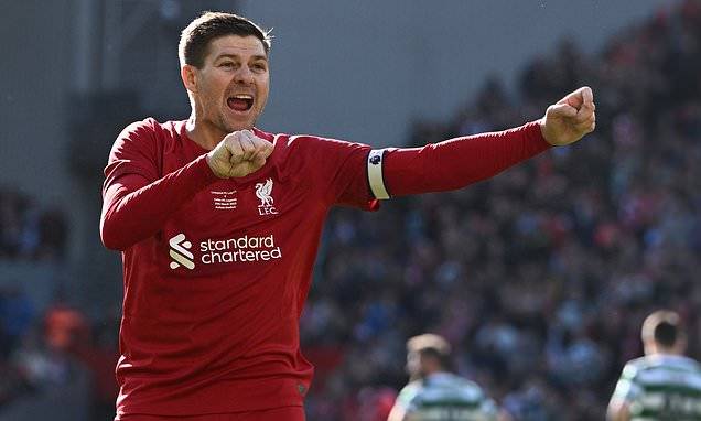 Celtic fans throw bottles and coins at Steven Gerrard after the ex-Rangers boss scores a penalty