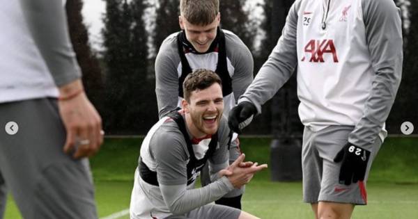 Ben Doak in Liverpool return four word response as ex-Celtic kid shares Andy Robertson training joy