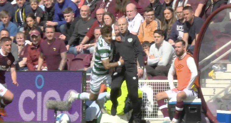 Video: Shameful from Steven Naismith as Hearts manager wipes out Celtic player