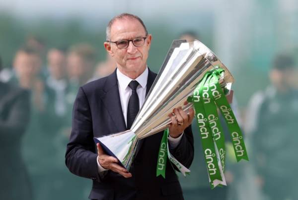 Photos – Martin O’Neill hands Premiership Trophy to Ange Postecoglou