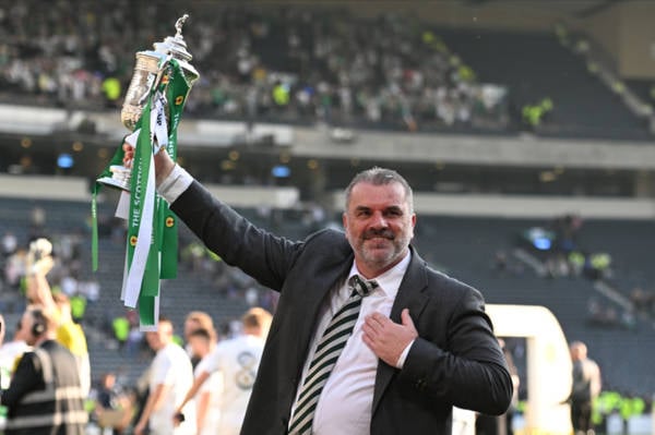 Ange Postecoglou addresses supporters at Celtic Park after treble win