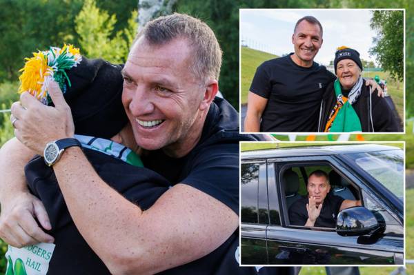 Celtic superfan welcomes Brendan Rodgers back for first day at work after getting up at 3.30am to put out bunting